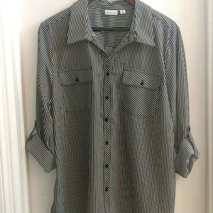 Black and White Stripe Roll Tab Button Up